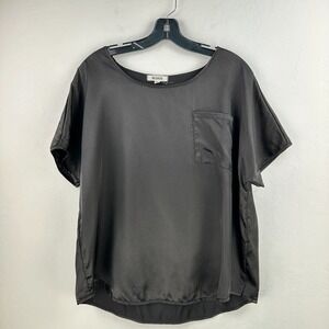 BB Dakota Satin Top Womens XL Black Short Sleeve High Low Hem Pullover‎ Blouse